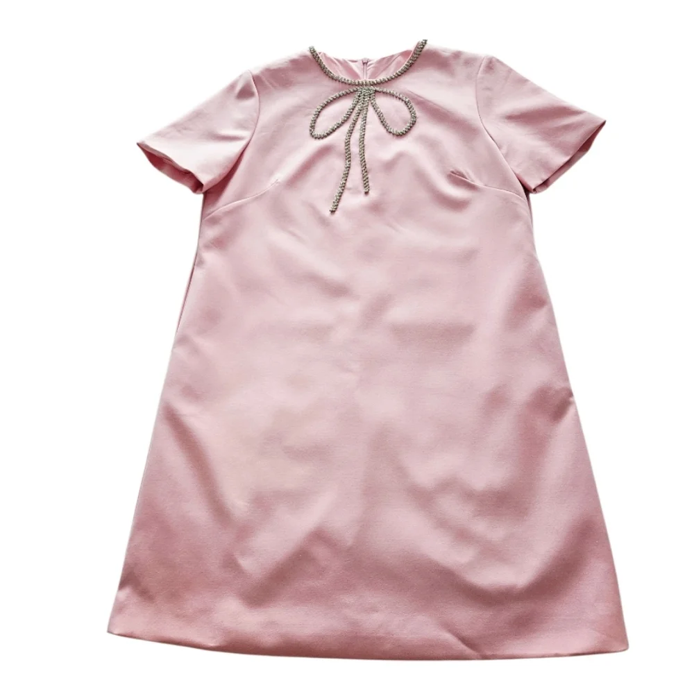 NWOT Pink Baby Pink  Dress with Embellished Sworowski Cristals Neckline - Picture 5 of 8